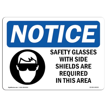 Signmission OSHA, Safety Glasses With Side Shields With Symbol, 5in X 3.5in Decal, 10PK, OS-NS-D-35-L-18192-10PK OS-NS-D-35-L-18192-10PK